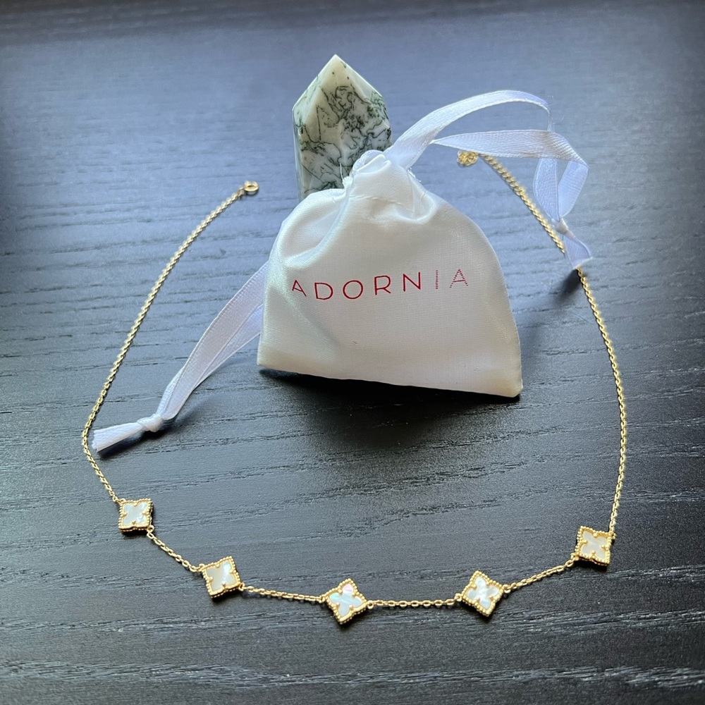 ADORNIA 14K Yellow Gold Plated Mother of Pearl Flower Station Necklace.